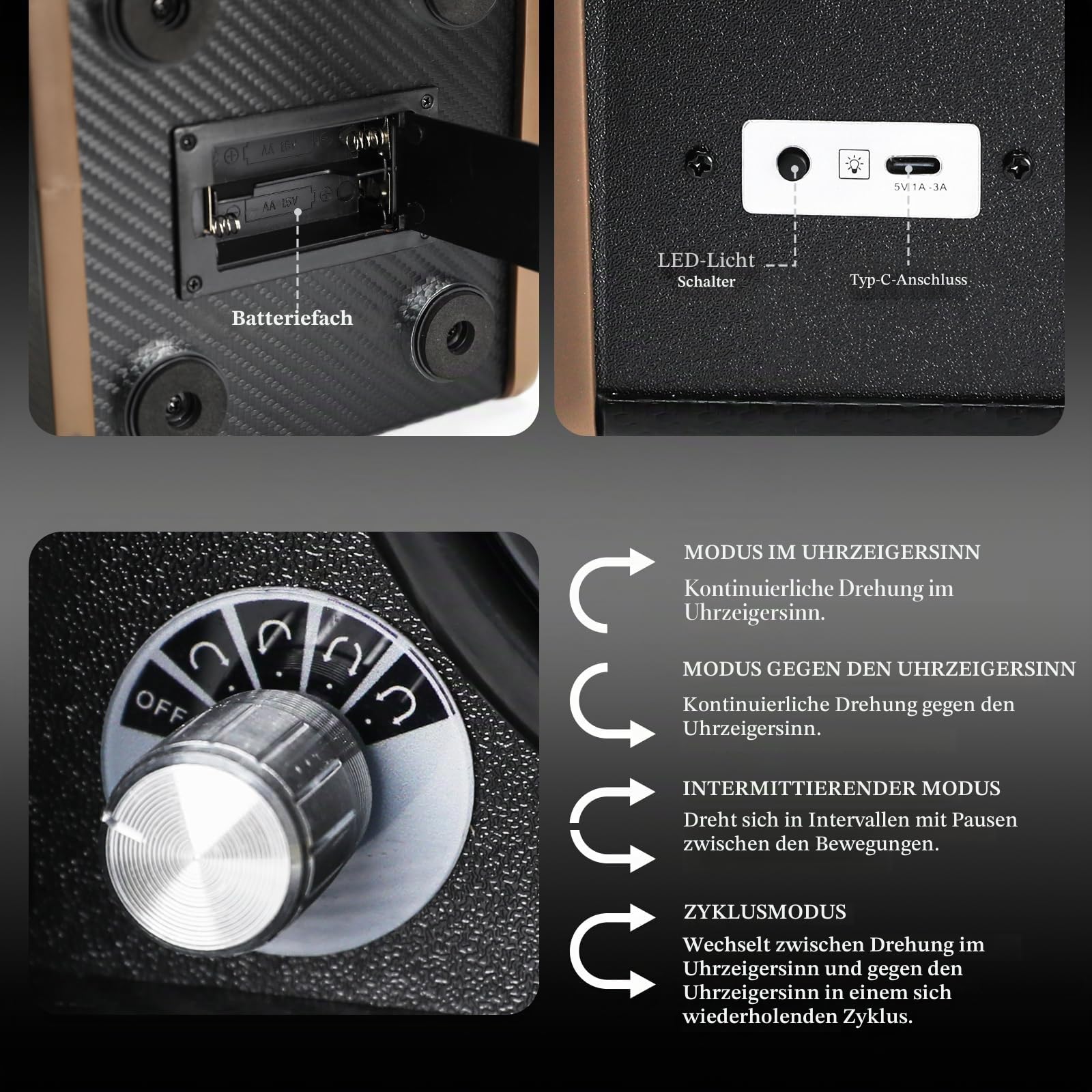 GAIN EXPRESS Automatik Uhrenbeweger, Einzel-Uhrenbeweger mit 4 Rotationsmodi Watch Winder mit Blaue LED-Beleuchtung, Schaumstoffpolster, Uhrenaufbewahrungsbox für Automatikuhren