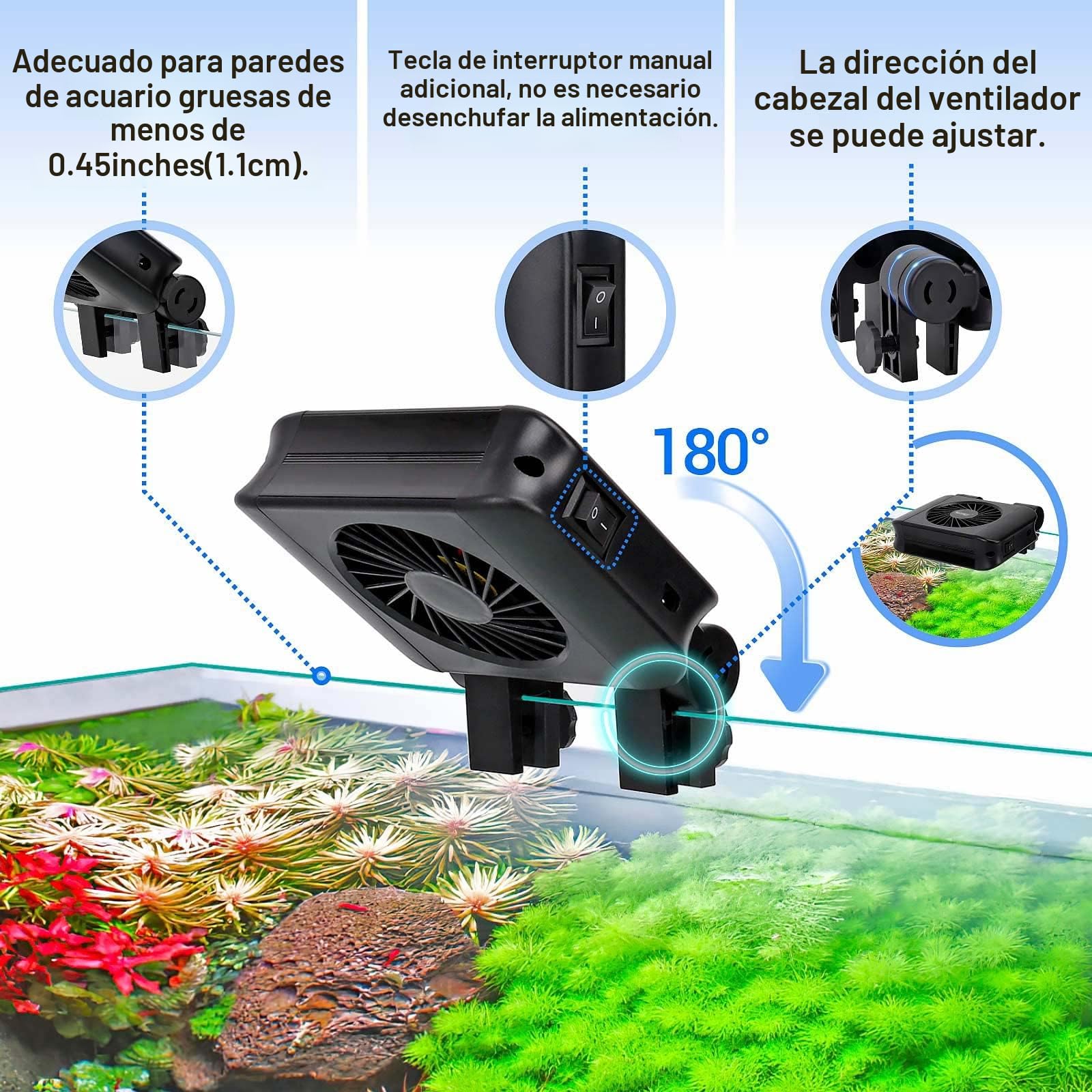 Hygger Ventilador de Acuario, Enfriador de Acuario, Ventilador Acuario Silencioso con Control de Velocidad Ajustable, Adecuado para Piscinas de Agua Dulce de hasta 30cm (1 Ventiladores)