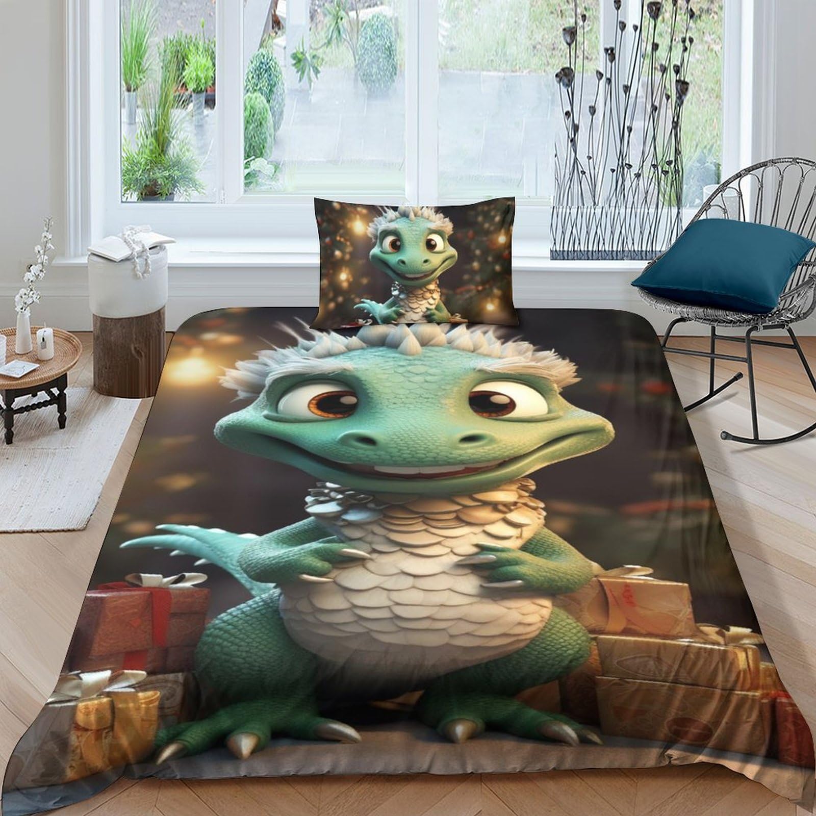 Parure de lit dragon 3D pour chambre d'adulte lit simple ambiance fantastique