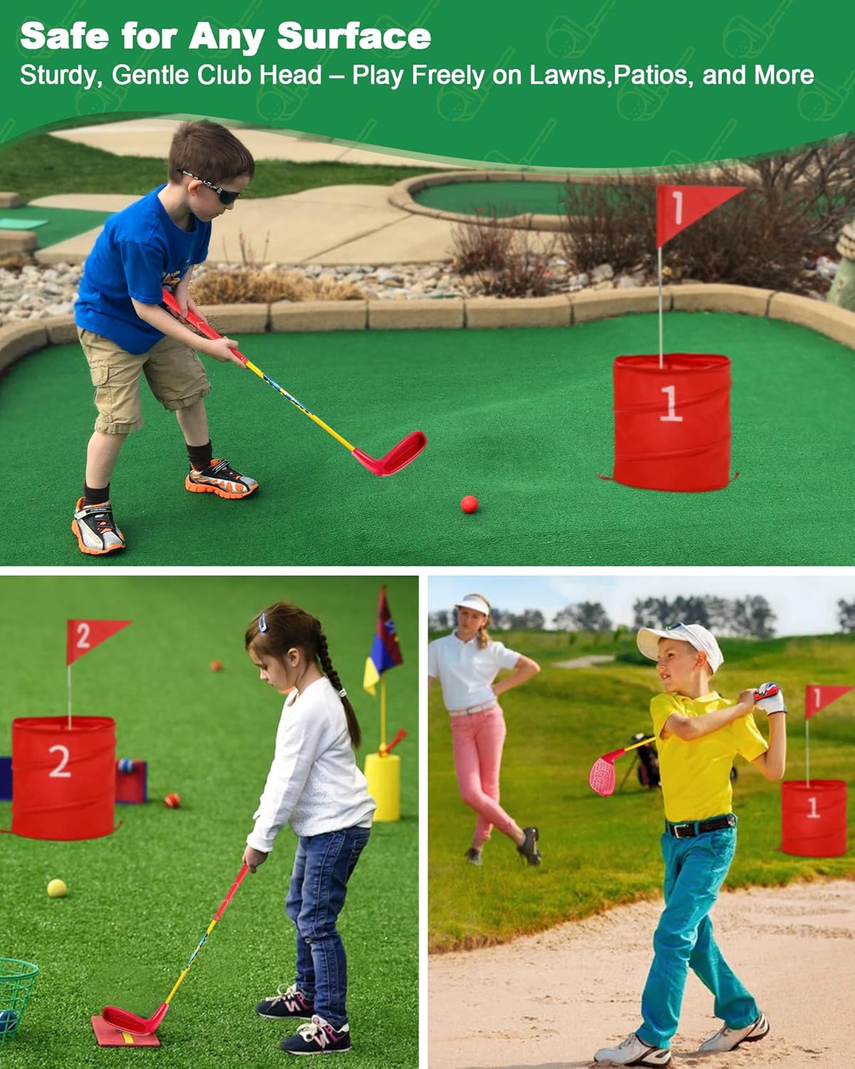HOTWIND Backyard Golf Game Clubs 2 Pack with 5”x 3.5” Oversize Heads and 28” Lightweight Carbon Shaft for Kids Play Outdoor Golf Yard Game in Grass Parks and Yards Hit Plastic and Foam Balls