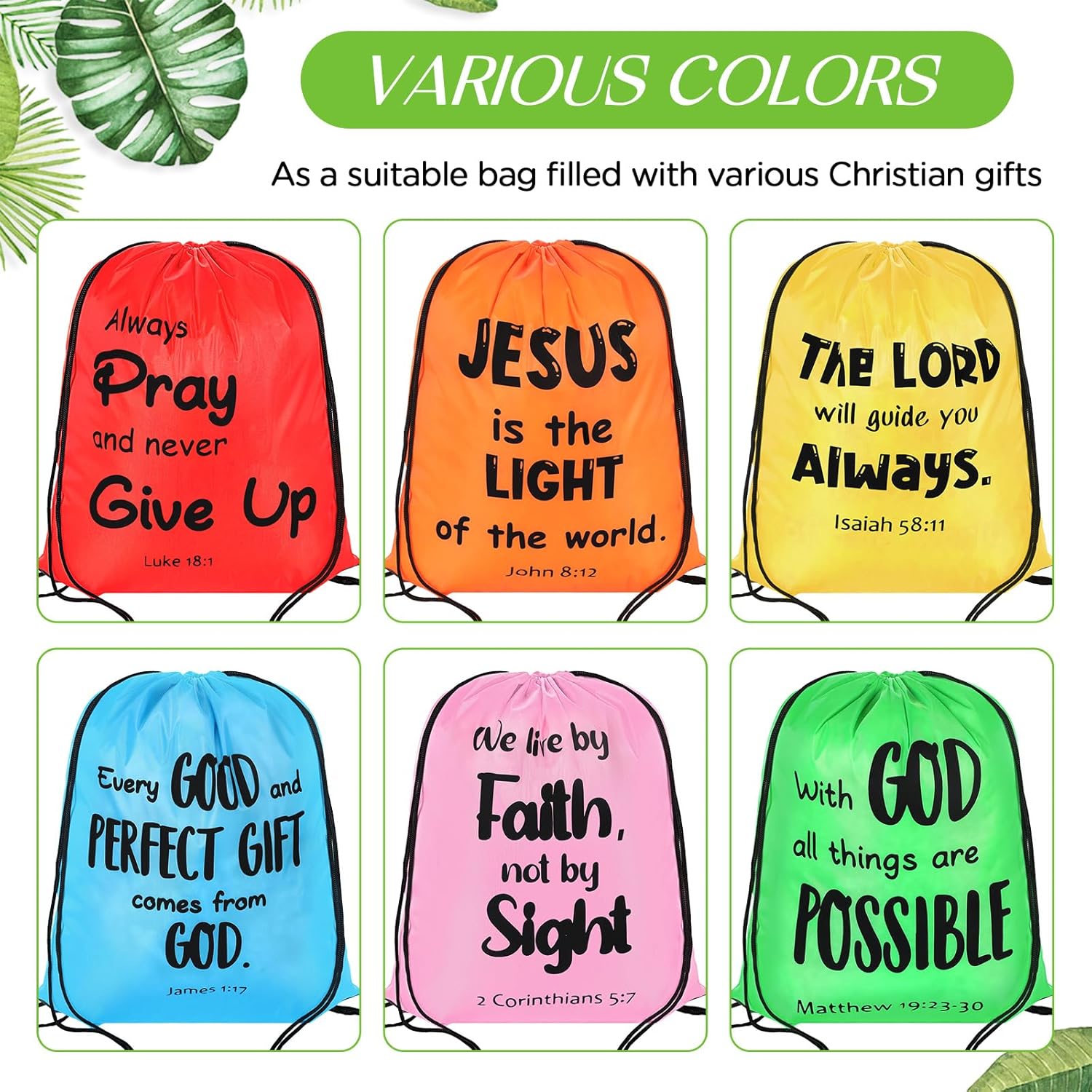 30 Pcs Christian Drawstring Backpack Bulk Easter Religious Gift Bag Bible Bag Polyester Backpack for Church Christian Religion Gift