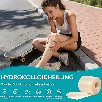 Hydrocolloid Plaster Roll EASICUTI 5 cm x 3.65 m Hydrocolloid Plaster Dressings Highly Absorbent Waterproof Hydrocolloid Roll Bandages Breathable Skin-Friendly Self-Cutting
