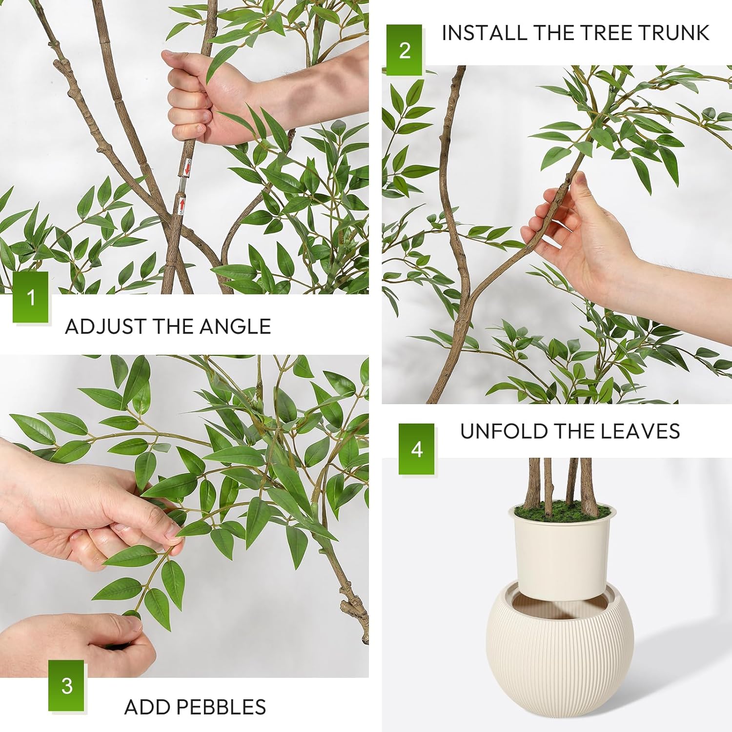 GarveeHome Artificial Plants Indoor,6 ft Tall Faux Floor Plant in Pot, Nandina Artificial Tree with White Planter for Home Decor Office Living Room