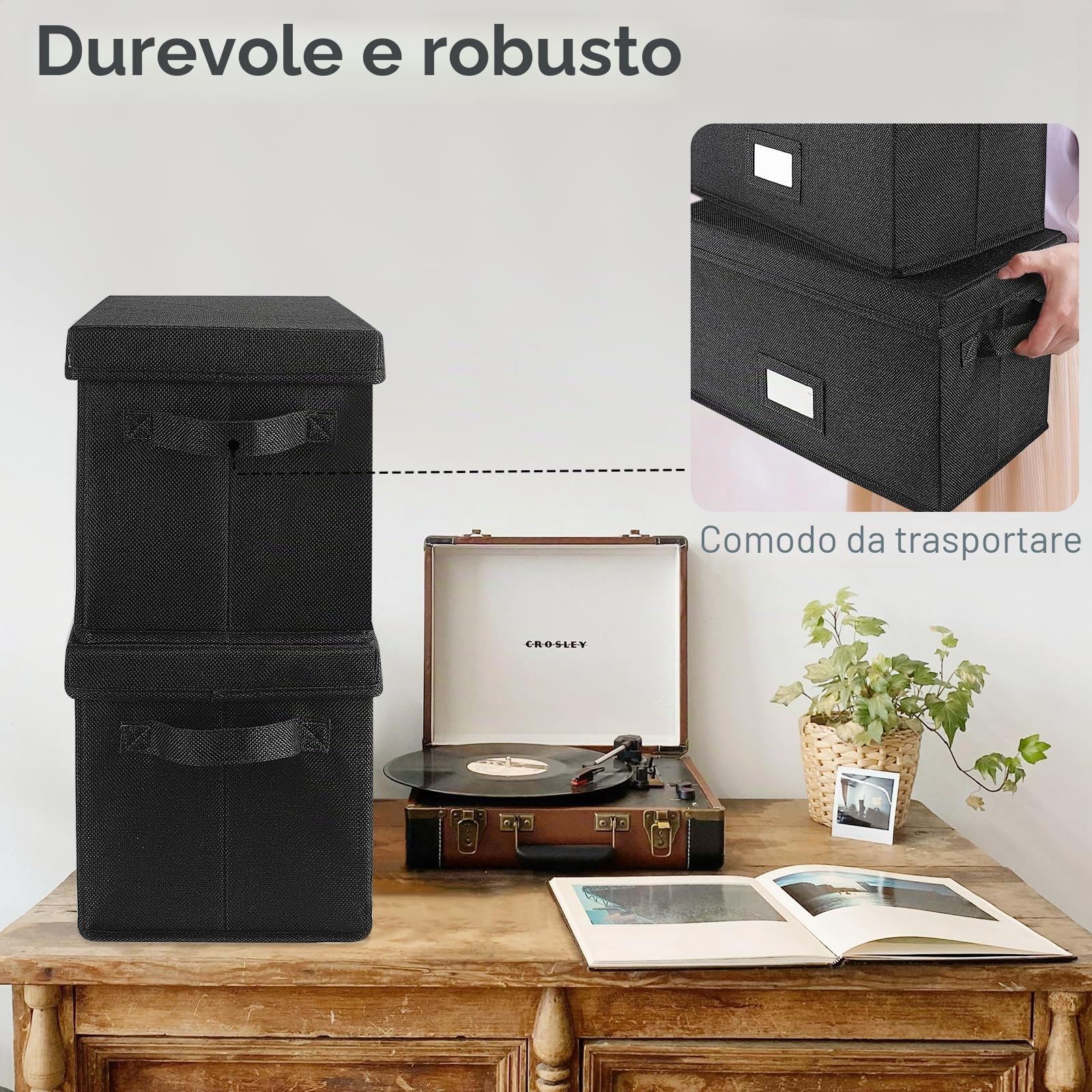 Woodoulogy Contenitore per dischi in vinile per LP da 7"/45 giri (nero, 1 pezzo)