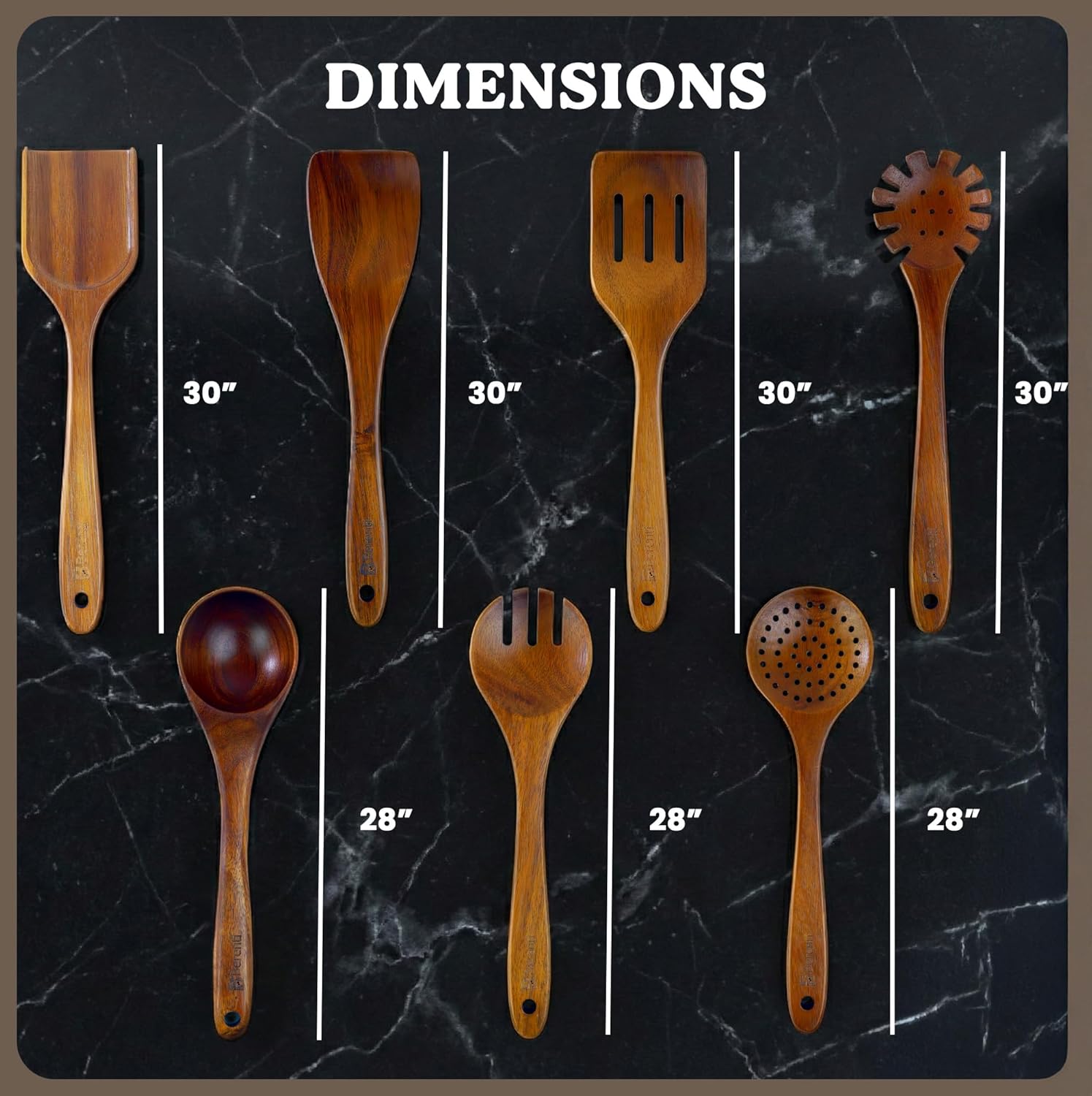 Wooden Spoons for Cooking – 7-Piece Acacia Wood Kitchen Utensil Set, Wooden Spurtles & Paddle Tools, Nonstick Safe Cooking Utensils Set Wood for Everyday Kitchen Use - Image 2
