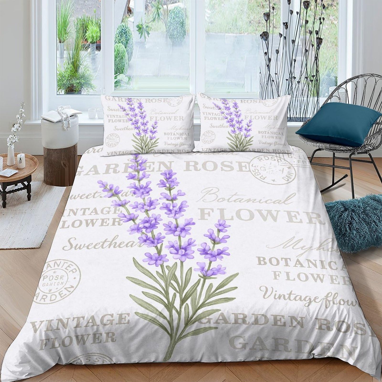 Ctjqhvkz Style-9 3D Printed Lavender Botanical Fitted Sheet Microfiber Soft Breathable Flower Bed Cover For Bedroom Guest Room Decor Single（135X200cm）