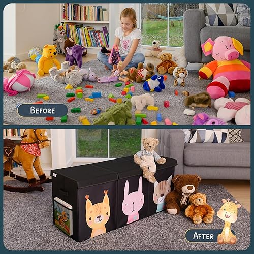 Miniatura 7 de Organizador de almacenamiento de juguetes extra grande con tapa, diseño de caja de almacenamiento de juguetes resistente y plegable, contenedor de