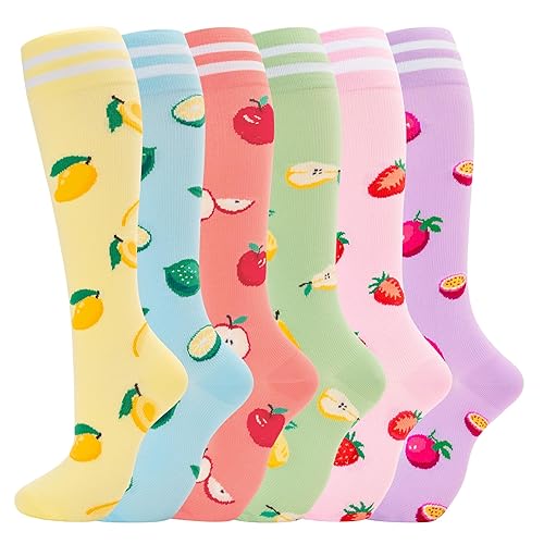 fenglaoda Compression Socks for Women Men Support Circulation 6 Pairs Socks For Nurse, Travel, Flight - 05-6pairs-04 - Small-Medium