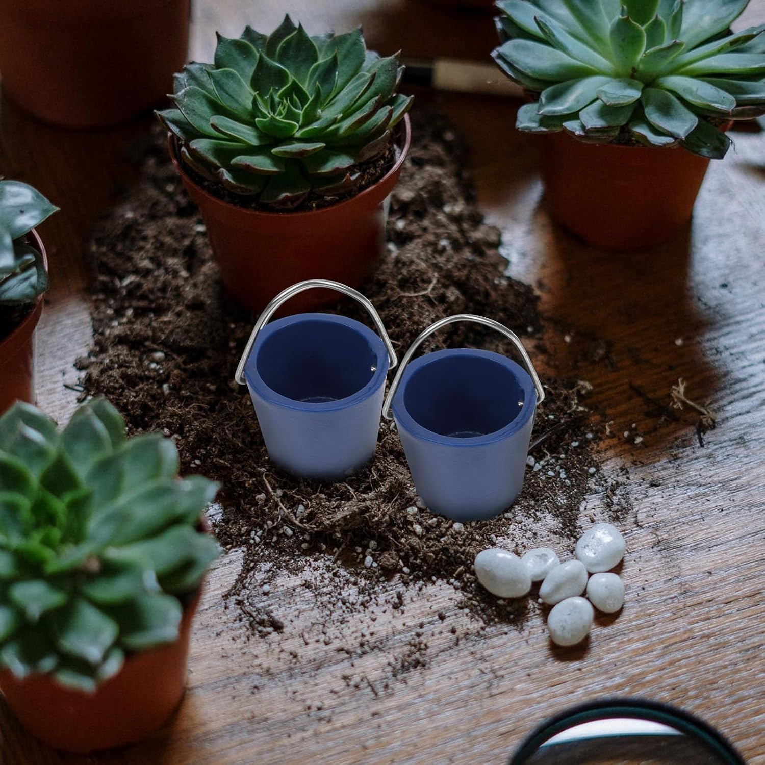 TOYANDONA Mini Bucket Model Micro Landscape Potted Plants 1.2In Metal Beach Bucket Dollhouse Accessories Miniature Garden Decor Desktop Ornament