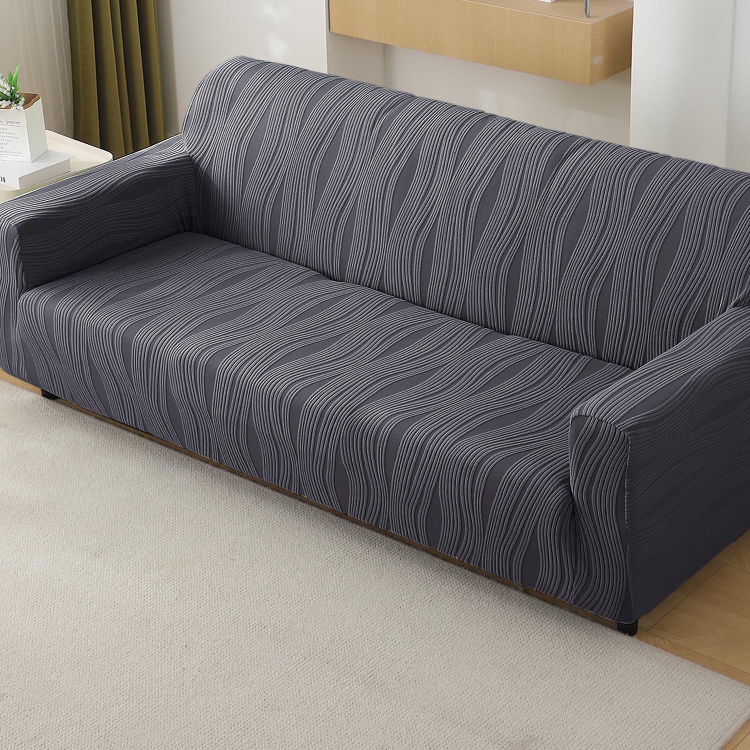 HOKIPO Nestiva Sofa Cover 4 Seater Fully Covered, Porpoise Grey