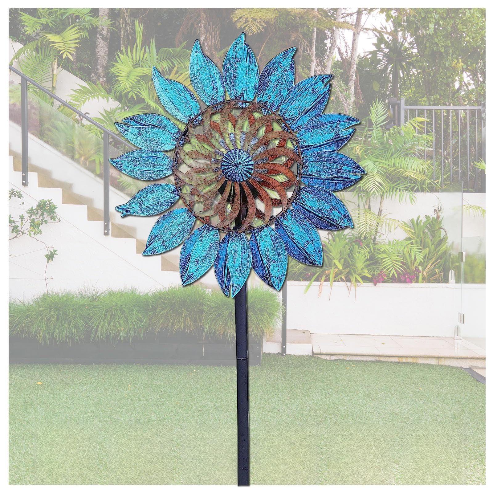 Rongyewxae Light 84In Solar Spinners For Yard And Garden, Backyard Wind Spinners, Solar Powered Glass Ball With Kinetic Outdoor Windmill