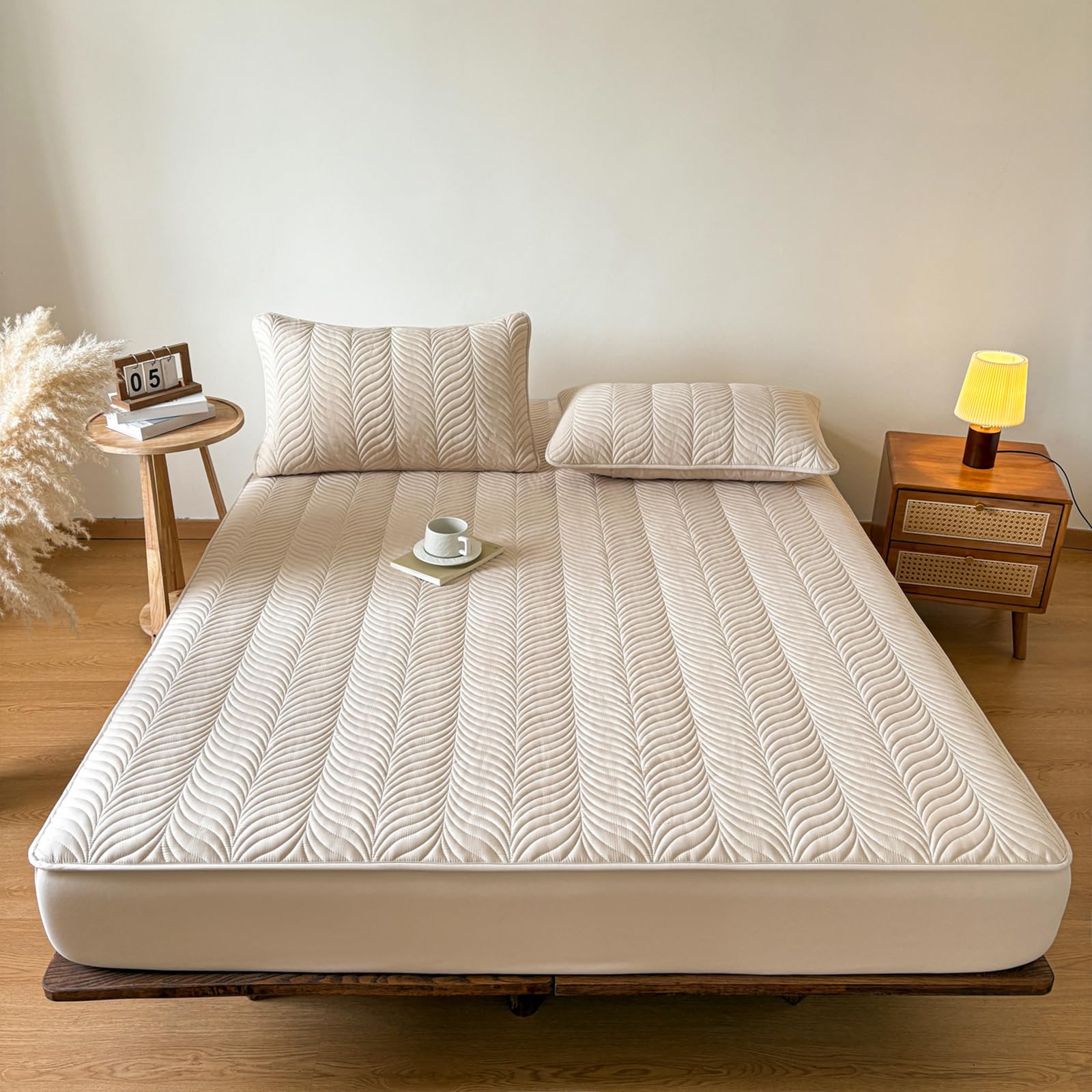 Drap housse 200x220 kaki grand couvre-lit antidérapant chambre et hôtel