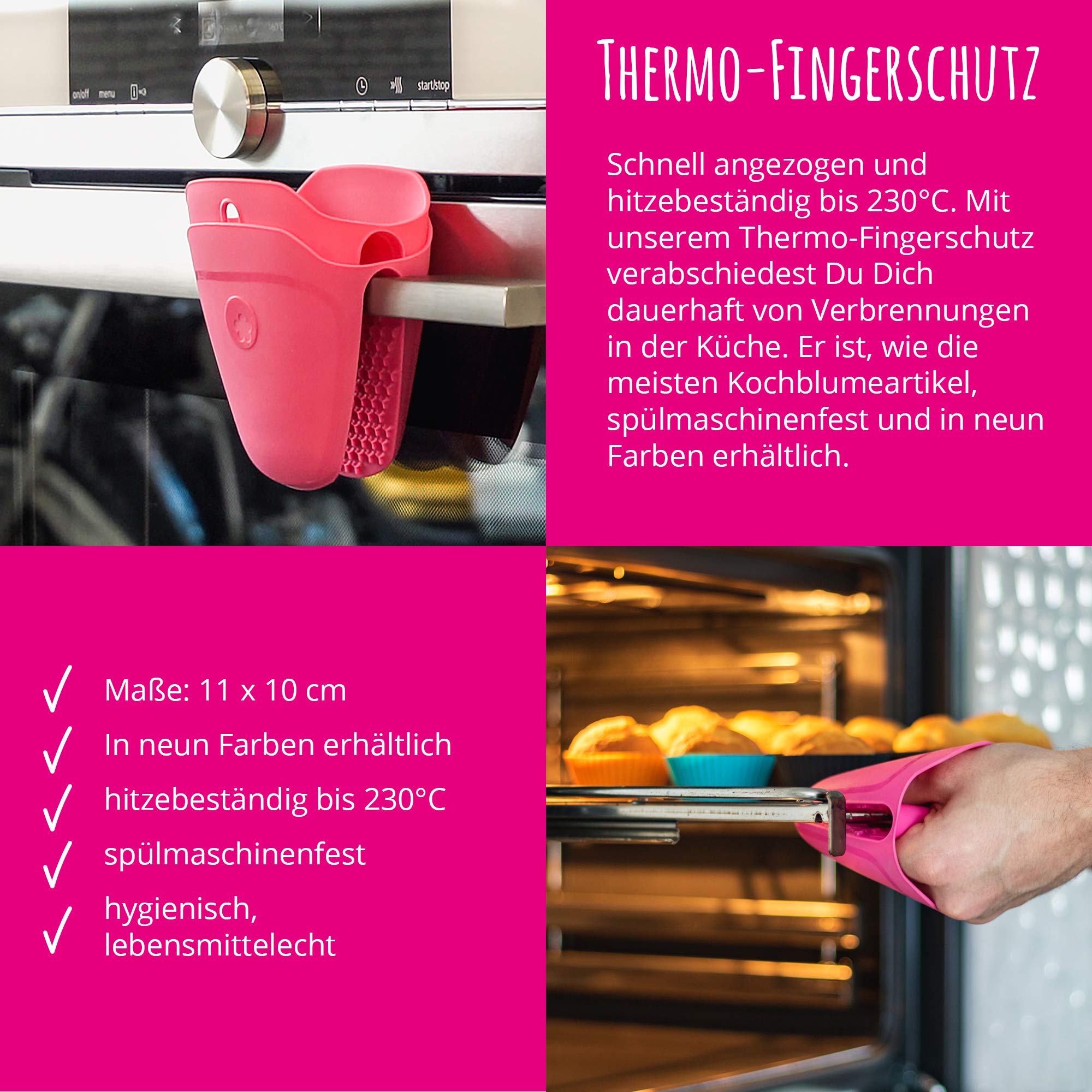 kochblume handschuh & Thermo-Fingerschutz 2er Set | Hitzeschutz Set | Premium-Silikon | Hitzebeständig | Spülmaschinenfest KED | Markenräder & gear sensor Farbe:Dunkelgrau