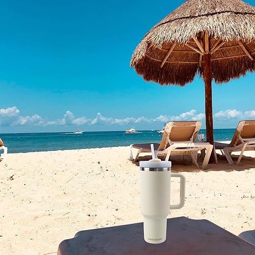 Miniatura 6 de Jormungand Vaso de 40 onzas con asa y pajita, botella de agua de acero inoxidable aislada al vacío para bebidas calientes o frías, taza de café con