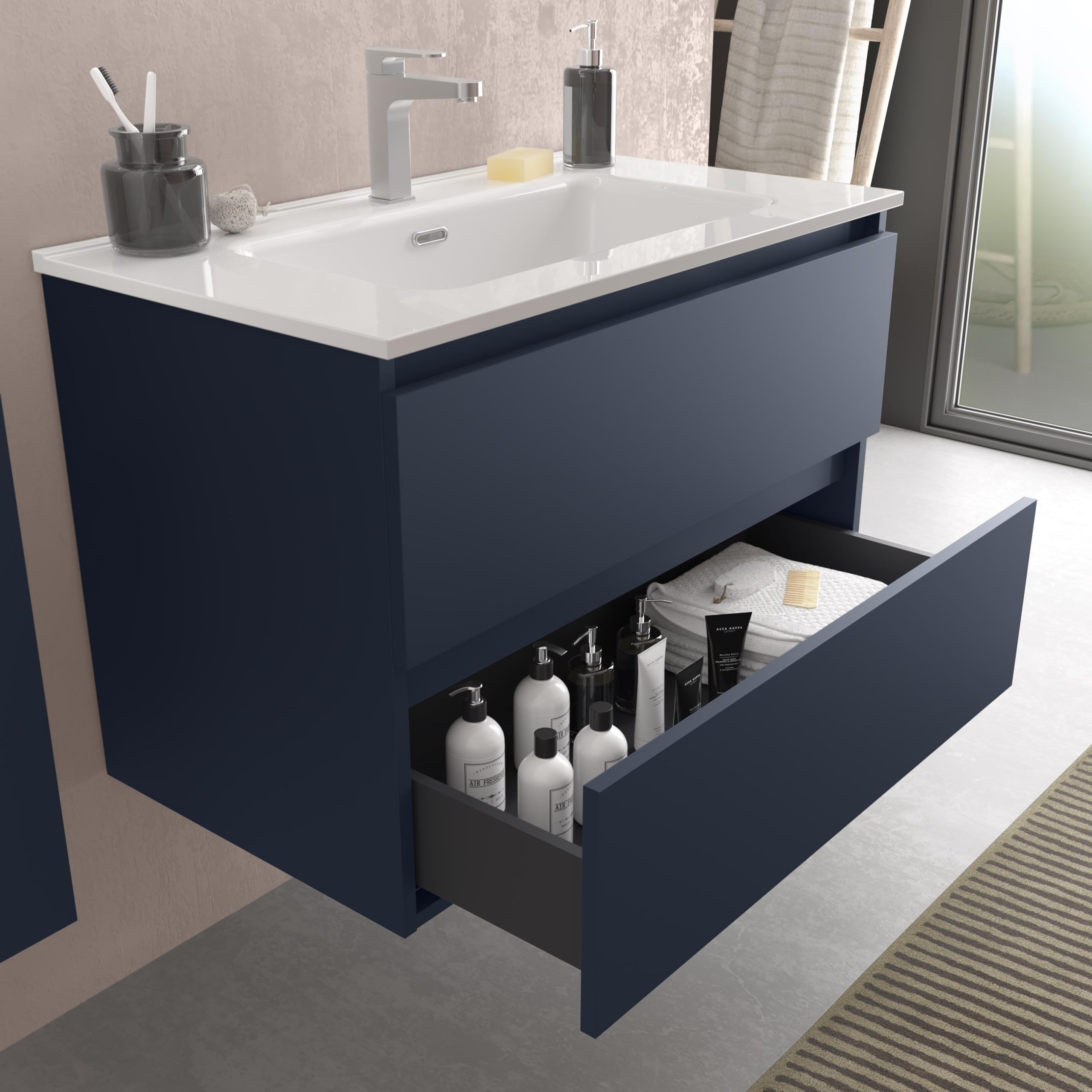 Salgar Mueble de baño Bequia 80cm + Lavabo cerámica | Azul Mate|80x45x56
