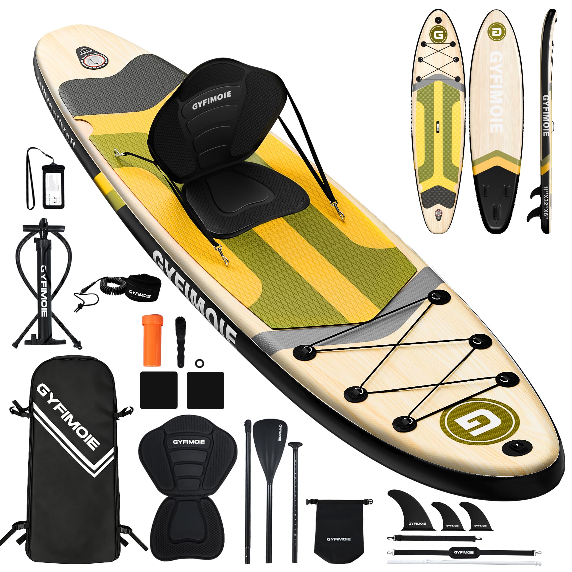 Gyfimoie 335 cm Premium Stand Up Paddling Board Set, SUP Board Set, Hinchable, con soporte universal para cámara, accesorios completos, remo ajustable, para principiantes, avanzados