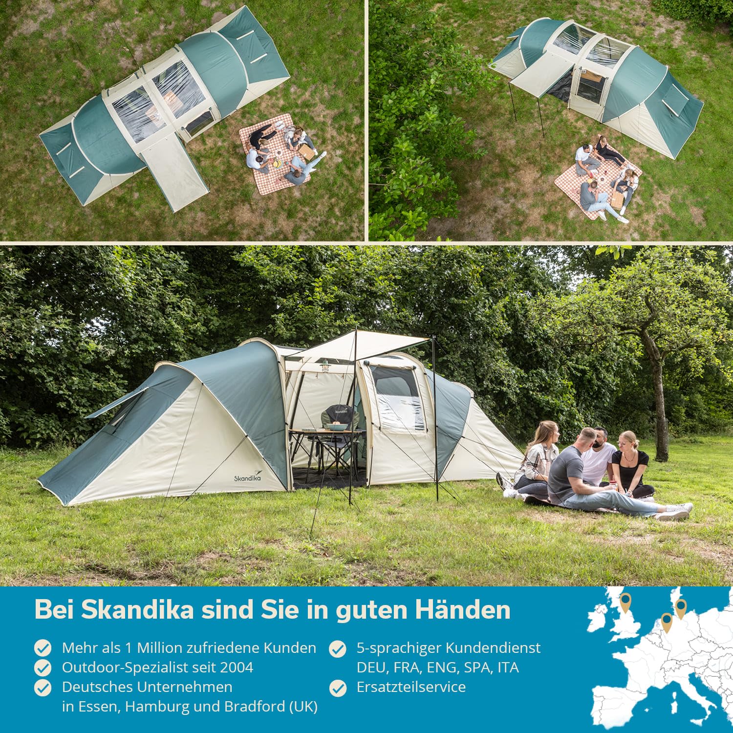 Skandika Kuppelzelt Kalmar | Campingzelt für 6 Personen, Dachfenster, Einlegeboden, 3000 mm Wassersäule, Familienzelt| Zelt für Camping, Outdoor, Festival