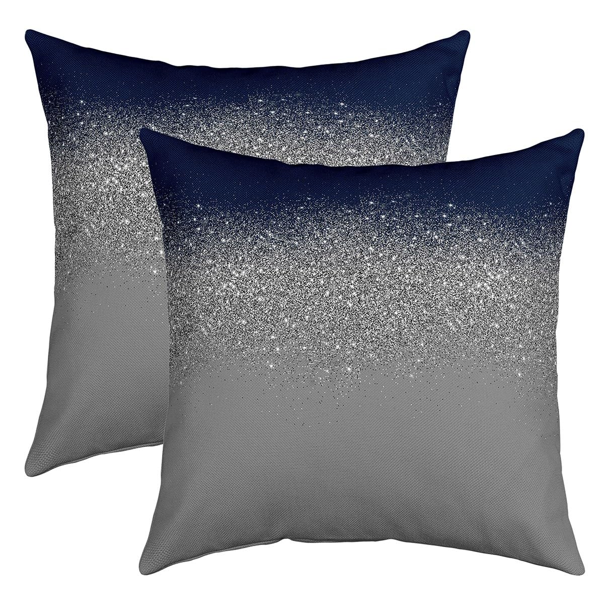 richhome Retro Navy Blue Pillow Covers for Kids Teens,Silvery Sequin Print Modern Luxury Decor Throw Cushion Covers 18"x18" Set of 2,Vintage Farmhouse Style Room Decor Cushion Cases for Couch and Bed