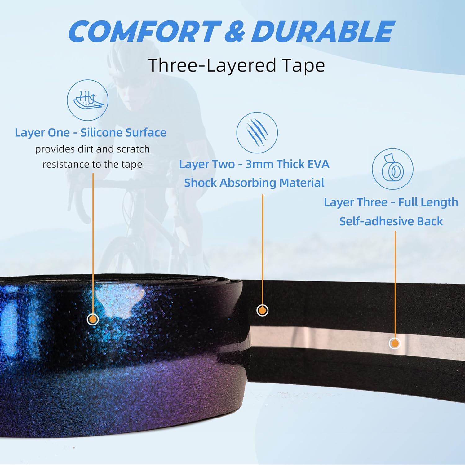 Road Bike Handlebar Tapes, Mirage Purple Bicycle Bar Tape with High Stain Resistance Silicone Surface, Shock Absorbing EVA Bike Grip Tapes for Handlebar (Set of 2, Purple)