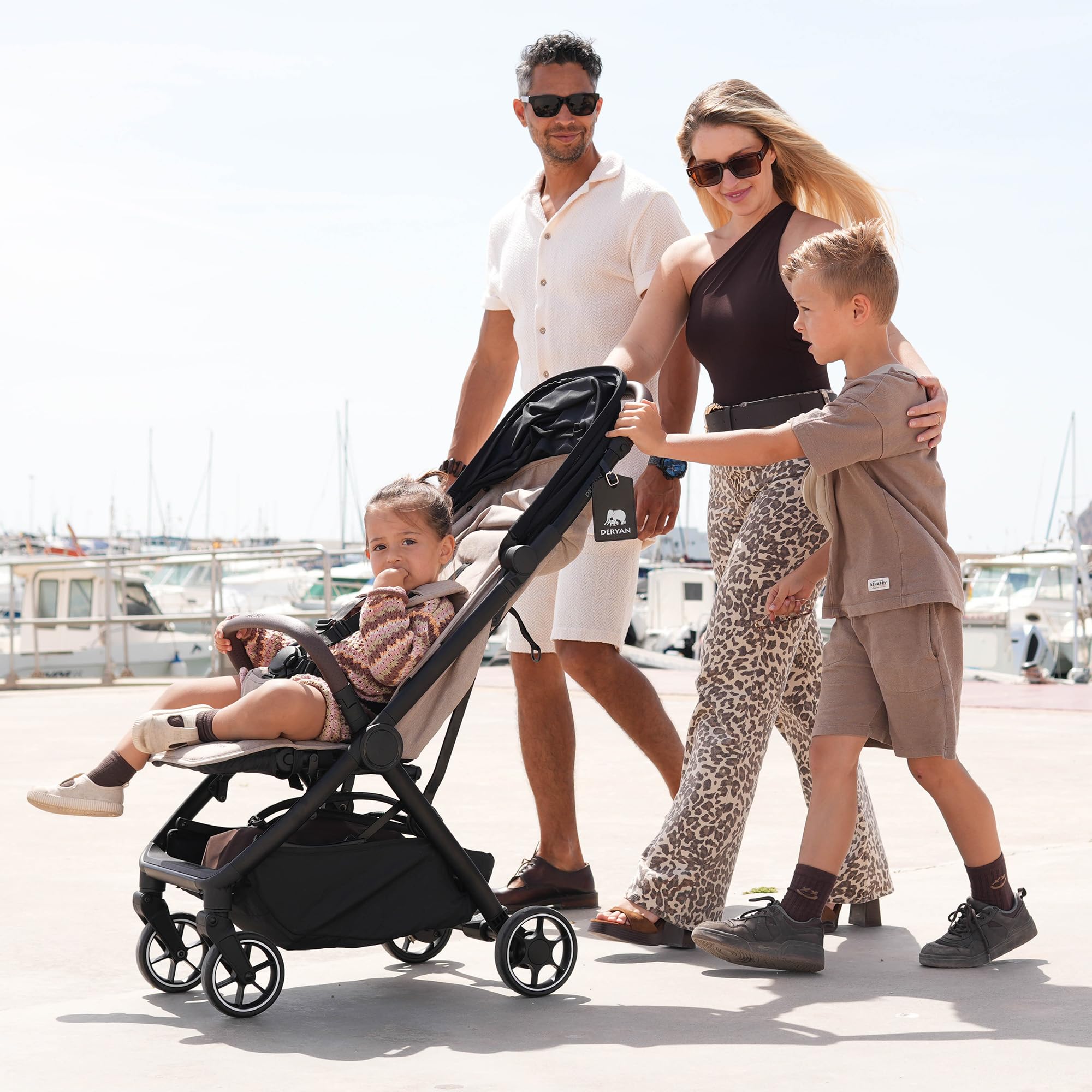 Deryan Air Travel Buggy - Pour enfants de la naissance jusqu'à 22 kg, 0 à 4 ans - Avec fonction couchage - Ultra légère 8 kg - Pliable d'une seule main Pour Avion - UPF 50+, Panier jusqu'à 5 kg - Noir
