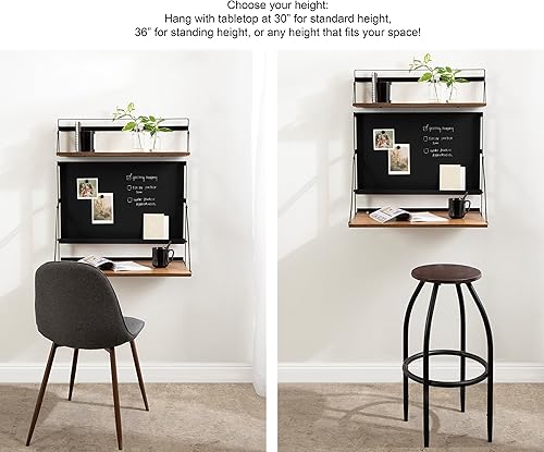 Miniatura 5 de Kate and Laurel McAllister - Escritorio flotante funcional moderno con estante plegable versátil y pizarra magnética para oficina en casa o estación