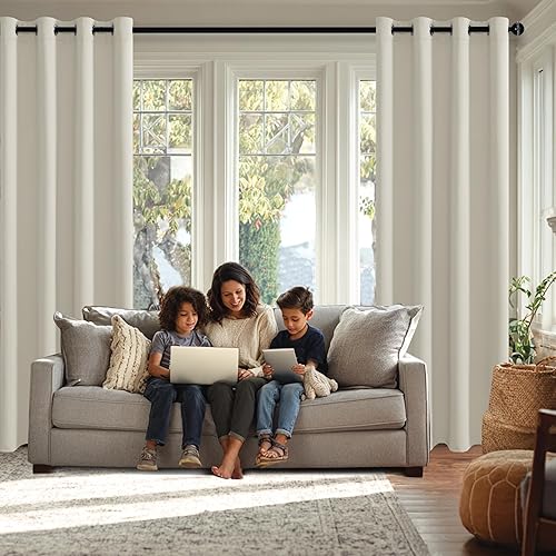 Miniatura 3 de JIUZHEN Cortinas opacas de aislamiento térmico y acústico con tiras de amarre, de color marfil, bloquean la luz del sol y reducen el ruido, paneles