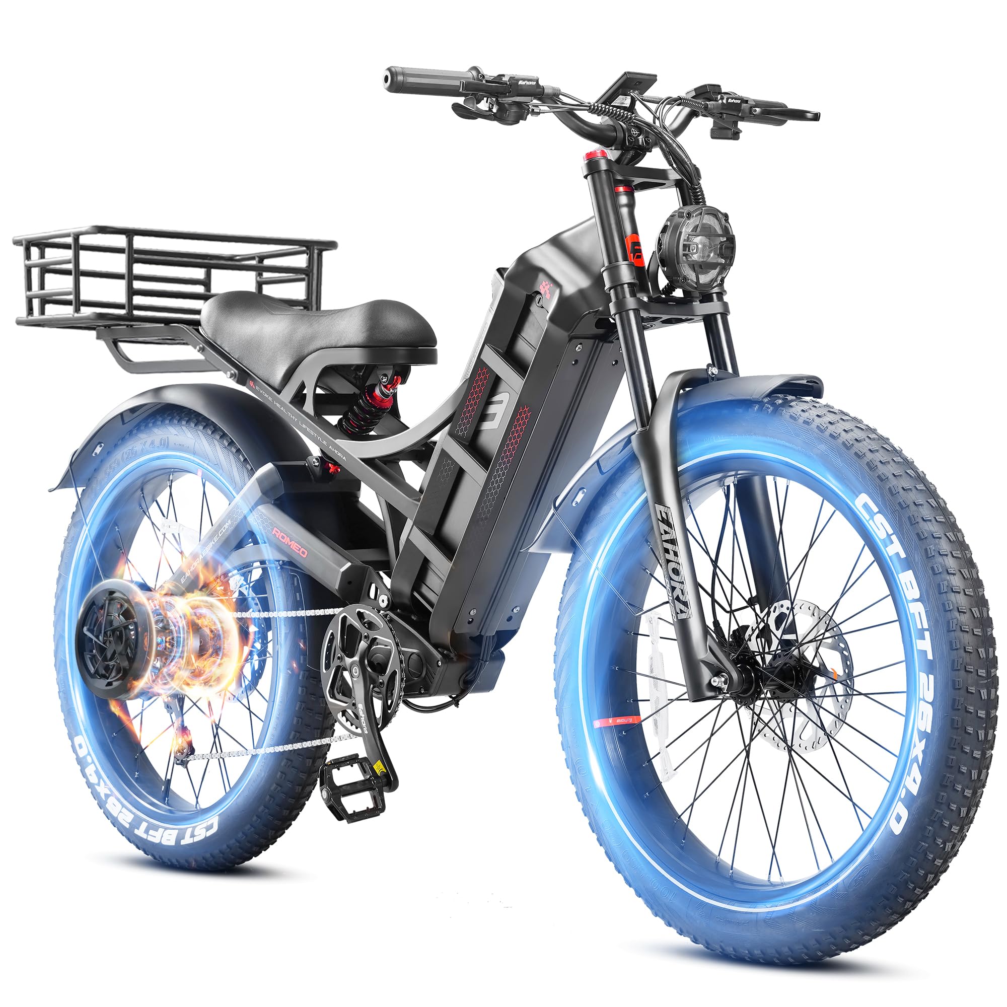 Romeo Pro 2 1600W/4000W Electric Bike for Adults 52V 60AH/70AH Long Range Dual Motor Electric Mountain Bike Dual Hydraulic Brakes Full Suspension EBike Colorful Display Electric Bicycle