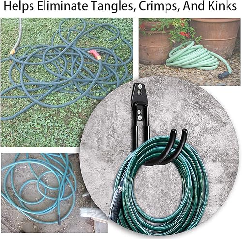 Miniatura 11 de JUXYES Paquete de 2 soportes para manguera de jardín montado en la pared, organizador de almacenamiento de manguera de agua resistente, soporte