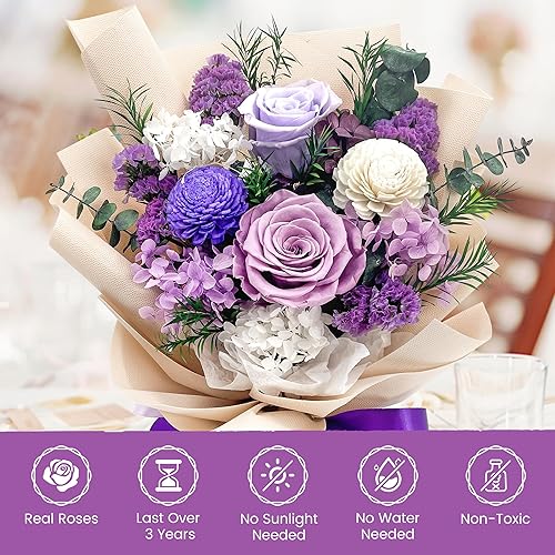 Miniatura 6 de YbbYjun Ramo de flores preservadas, ramo de rosas preservadas naturales de larga duración con caja de regalo, ramo de flores para siempre para el