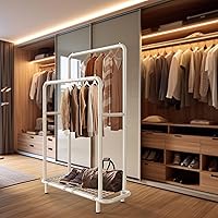 Vista 5 de Simple Houseware Estante de ropa de doble barra con estantes inferiores, color blanco