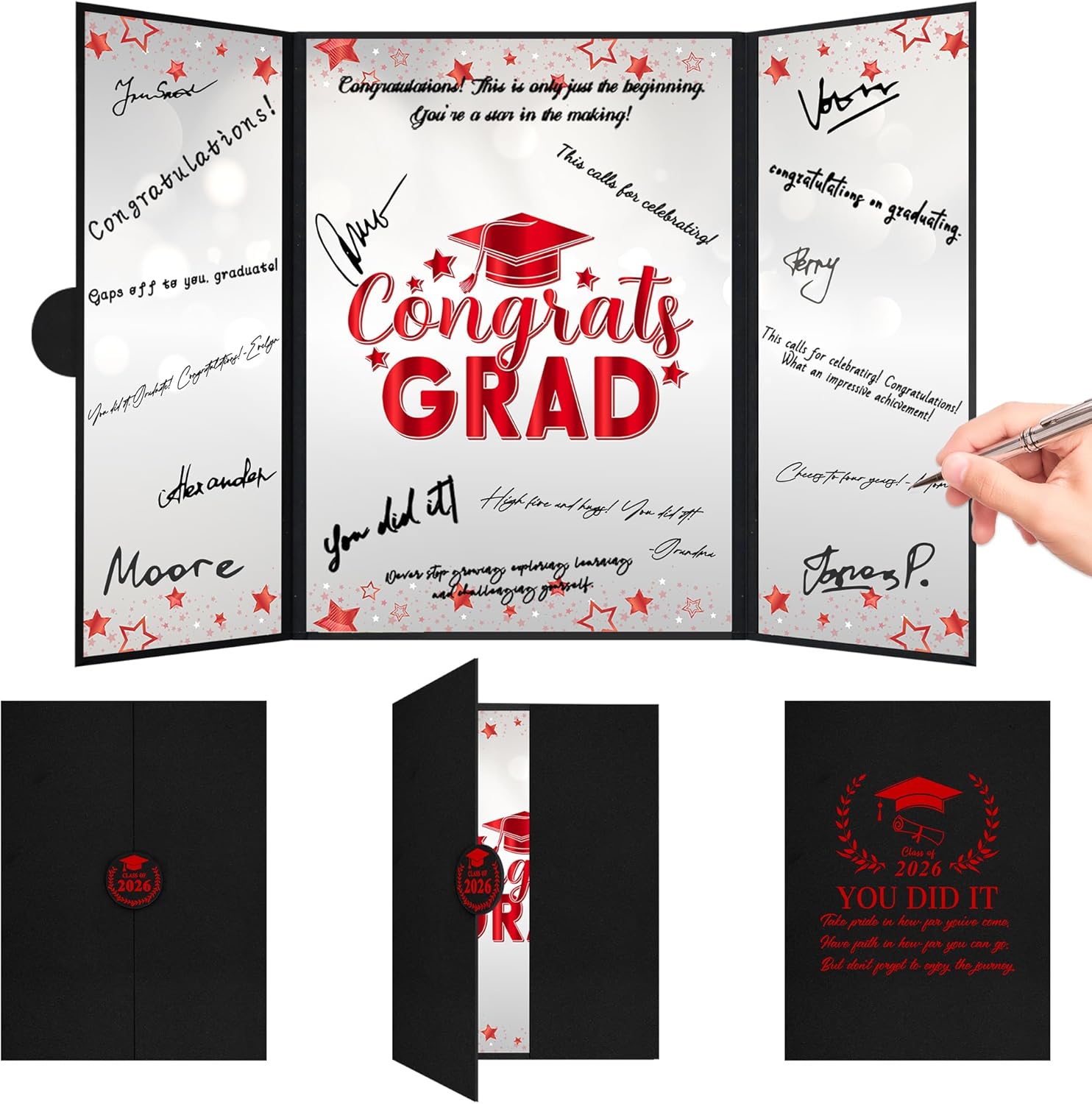 Trgowaul 2026 Graduation Party Decorations, Black Red Class of 2026 Guest Book Alternative, Grad Banner Backdrop, Congrats Grad Signature Certificate Board, Paper Fan, Graduation Party Supplies Favors