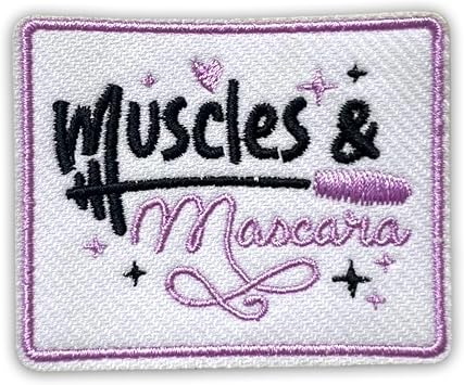 Muscles and Mascara Patch 3 Inches Women Lift Fitness Girl Gym Girl Makeup Iron On/Sew On Embroidery Fabric Applique Patches for Trucker Hats Clothes Backpack DIY Accessories Friends Mom Gifts