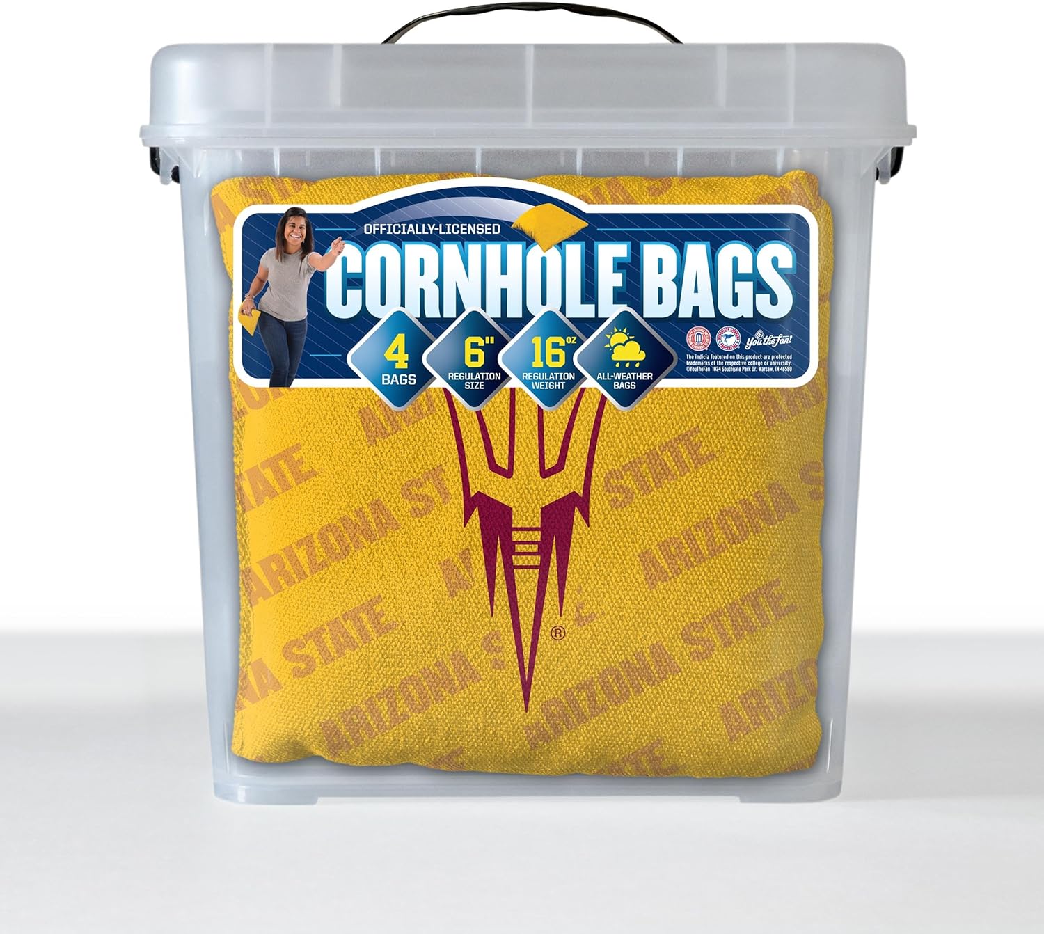 YouTheFan Officially-Licensed NCAA Set of 4 Cornhole Bags - All Weather Regulation 6” x 6” Size - 16oz Weight - Designed in USA