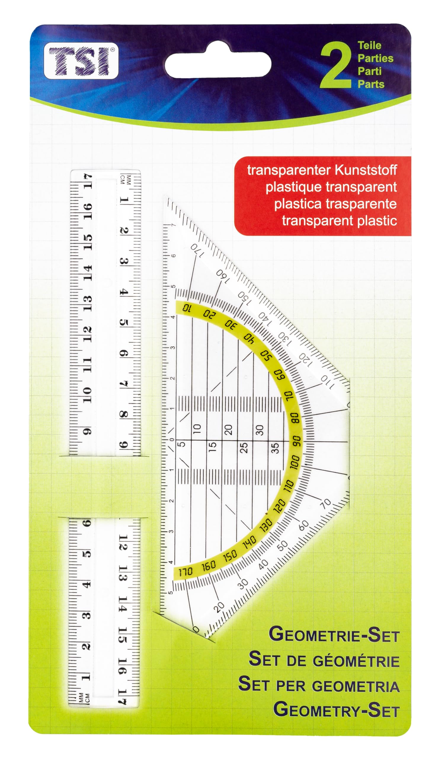 TSI 46303 Geometry Set (Ruler 17 cm and Geo Triangle 16 cm)