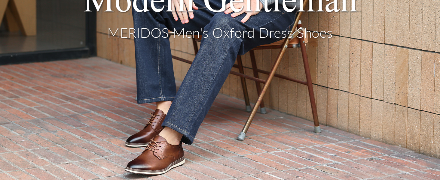 MERIDOS Men's Casual Oxfords Dress Shoes Business Formal Sneakers Black | oxford style for business, casual &formal events,lightweight non-slip TPR sole,all-day cushioned comfort for long standing
