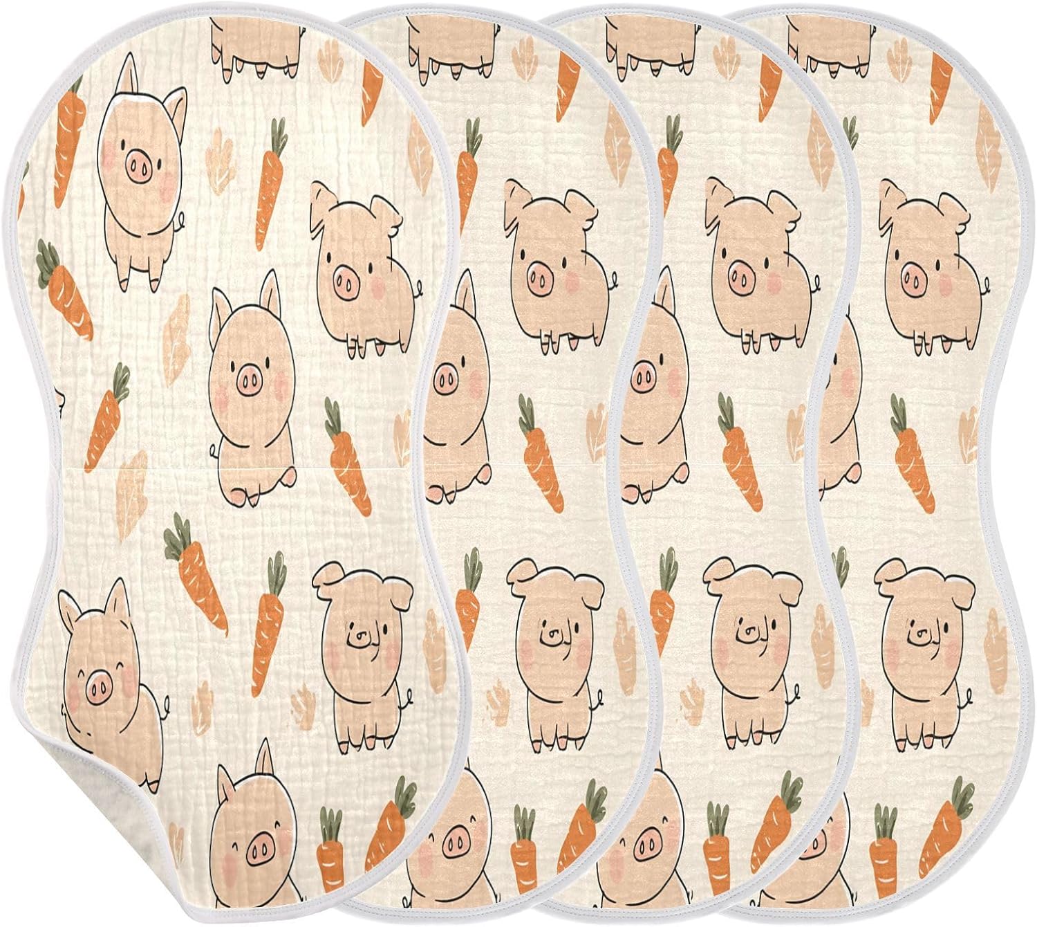 Pattern Cute Cartoon Pigs and Carrots Baby Burp Cloths -4Pcs Soft Absorbent Muslin Washcloths Bibs Face Towel for Newborn Boys Girls 22 x 11 Inch