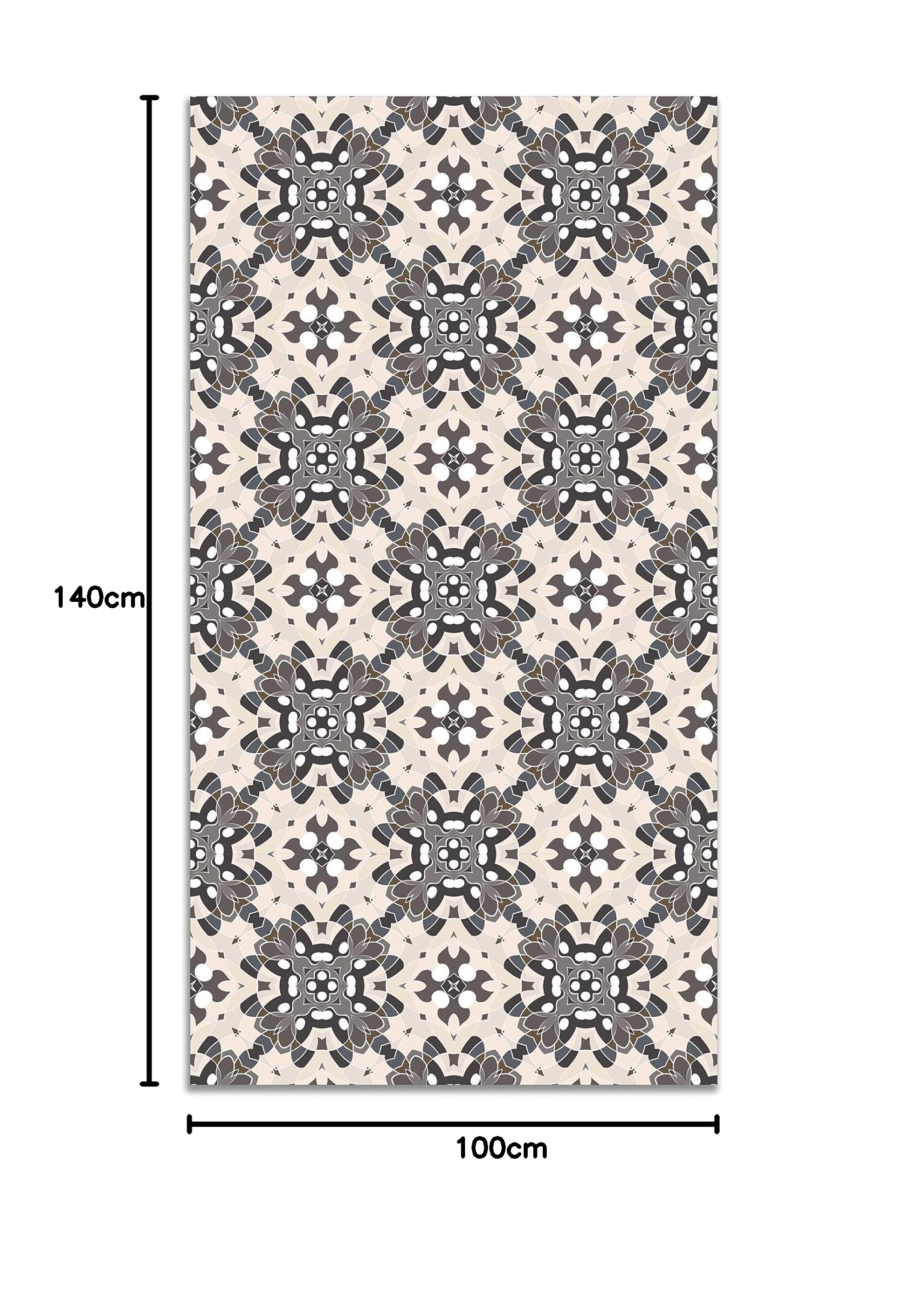 Panorama Tapis Vinyle du Sol Cuisine Salle de Bain - Différentes Tailles - (Tuile Orientale Gris 100x140 cm)