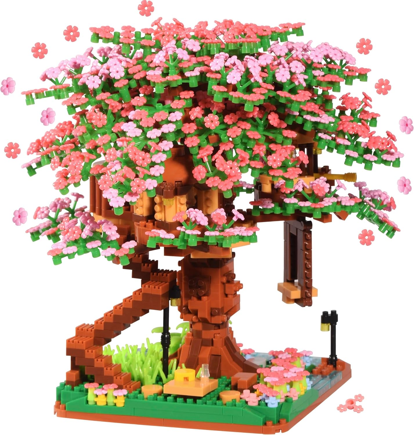 Japanese Cherry Blossom Tree Building Block Set Teen Age 14+, Sakura Flowers Botanicals Micro Blocks for Adults, Japan Bonsia Treehouse Gift 2028PCS, Dark Pink