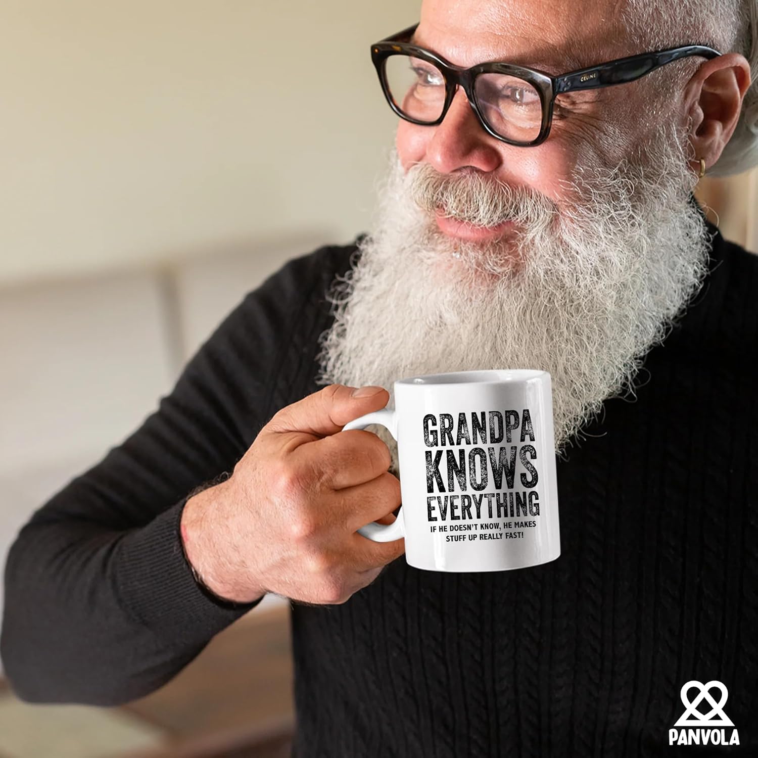 Panvola Grandpa Knows Everything Grandpa Gifts from Granddaughter Grandson Son Daughter Father's Day Grandparents Day Abuelo Granddad Ceramic Coffee Mug 11 oz White - Image 4