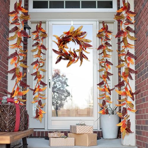 Vista 3 de LSKYTOP Guirnalda de otoño de 12 pies y 6 piesunidad, guirnalda artificial de follaje de otoño para interiores y exteriores, boda, Acción