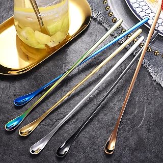 Long-handled Coffee spoons,7.6 Inch Ice Tea Spoons,Coffee Stirrers,Ice Cream Scoop Stainless Steel Cocktail Stirring Spoons Coffee Milkshake Cold Drink Scoop Set of 6 (6 colors)