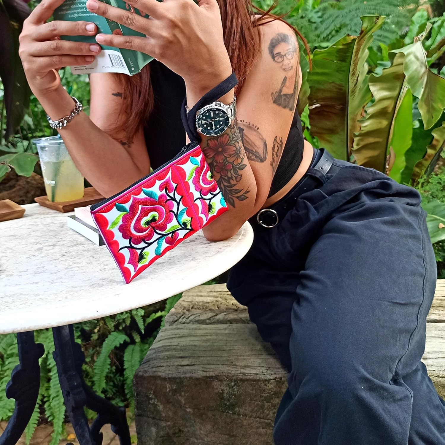 Sabai Jai Floral Mini Wristlet Wallet: Small Handmade Boho Cotton Change Purse Bag for Women - Colorful, Cute & Eco Friendly - Image 5