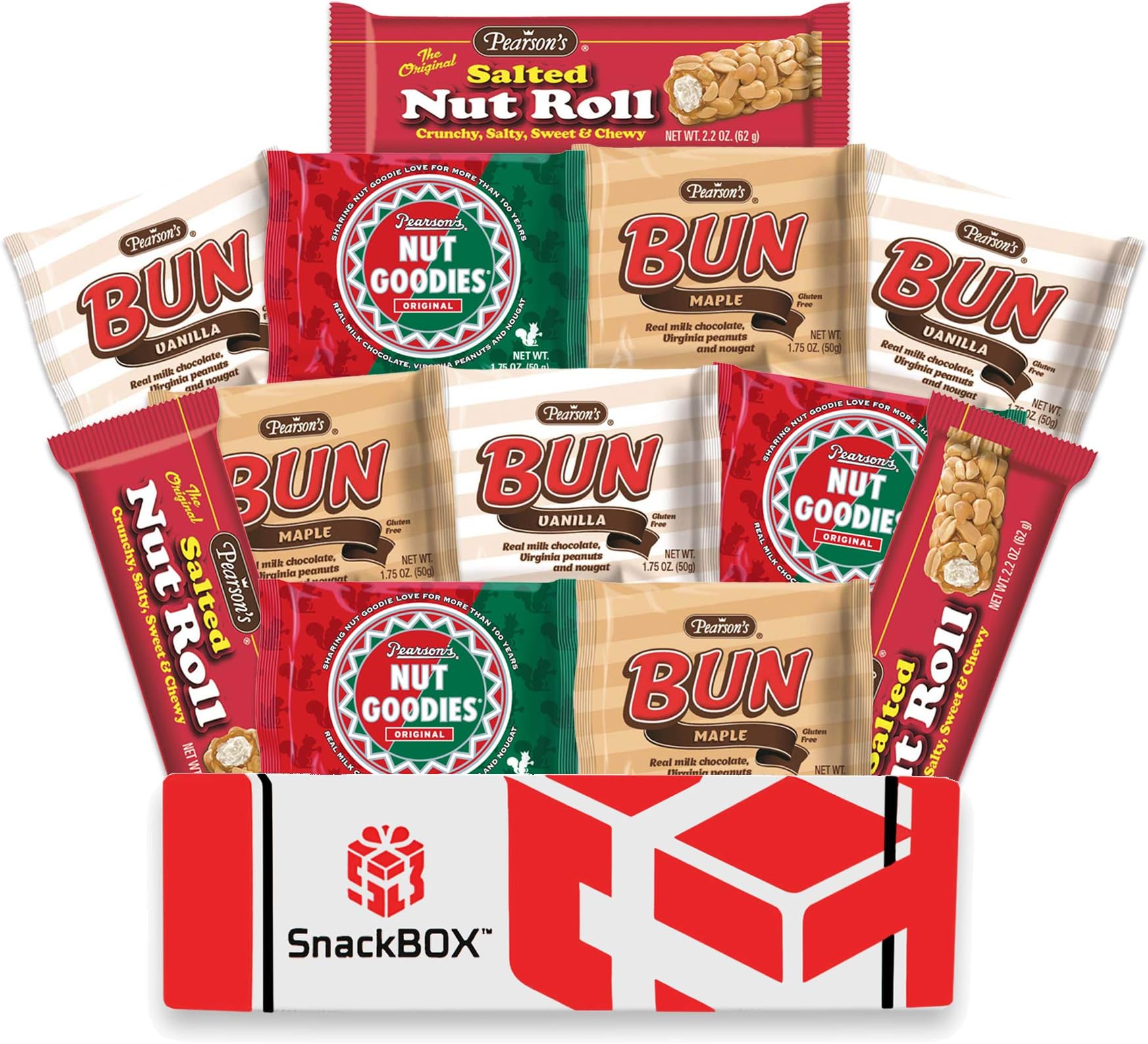 Pearson's Candy Sampler / Care Package Including: Nut Goodies Regular - Bun Bars Vanilla and Maple and Nut rolls Great as Easter Gift