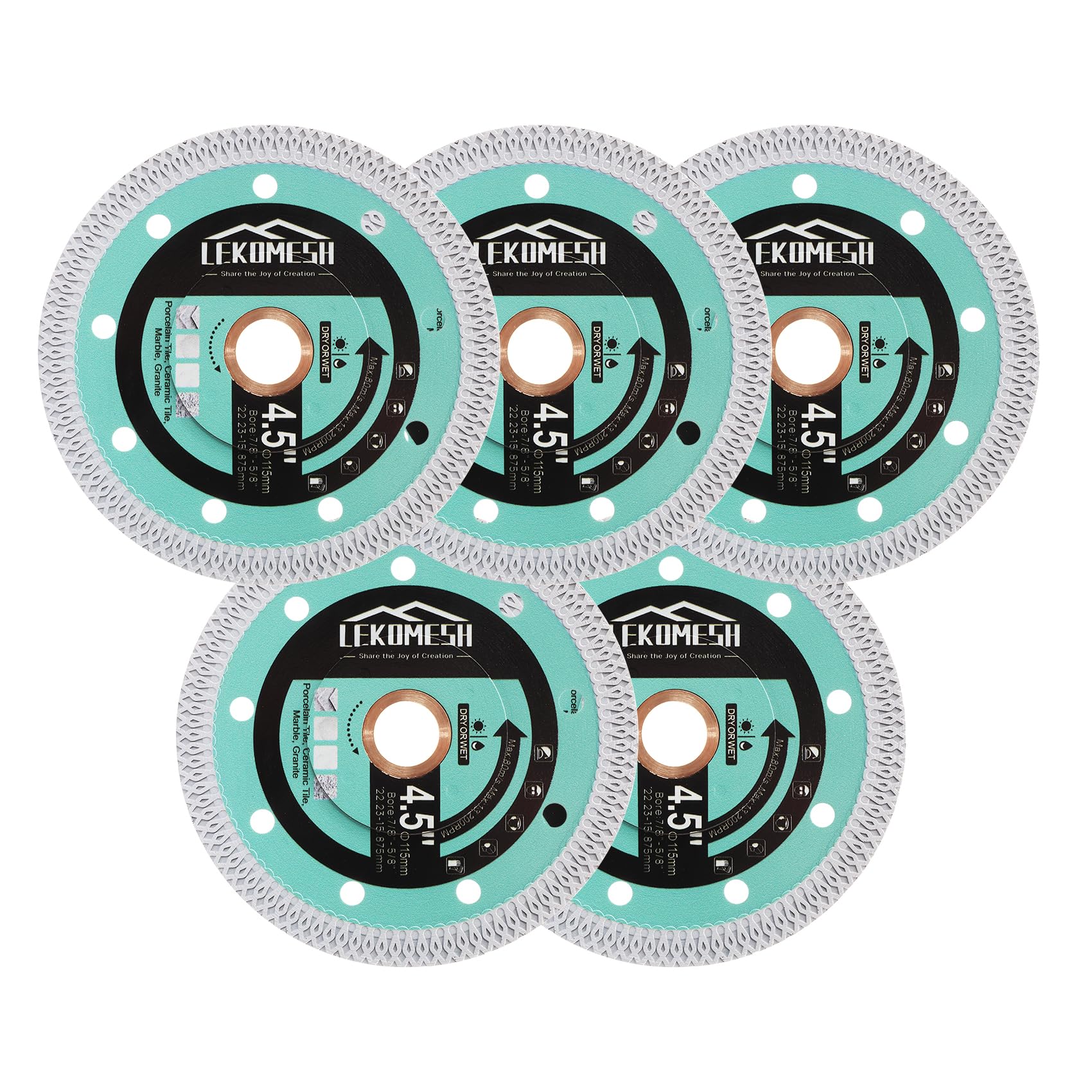 4.5 Inch Tile Blade - 5pcs Diamond Saw Blade Cutting Disc Wheel with X Mesh Super Thin Fast,Clean Cut Porcelain Ceramic Tile Marble Granite Artificial Stone