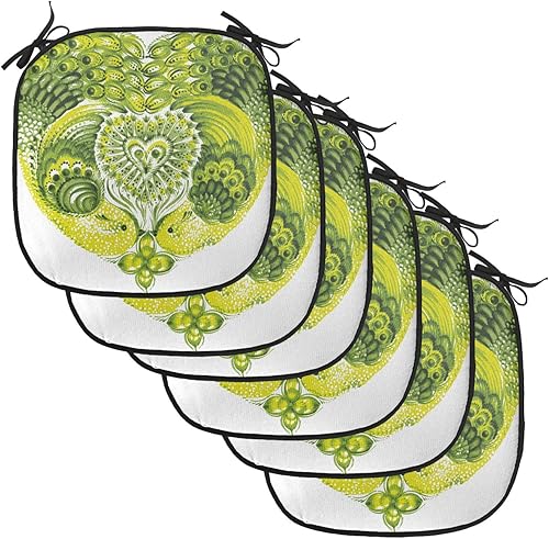 Miniatura 83 de Lunarable Cojín retro para silla, dibujo de chica a la moda en tierra primavera campo margaritas arte, acolchado de asiento para cocina y patio con