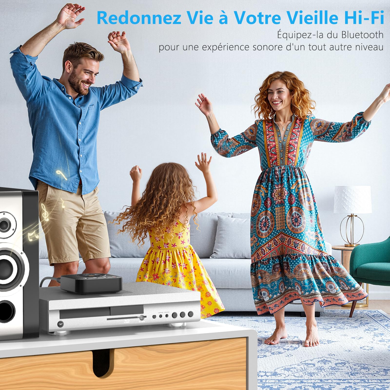 1Mii B06HD+ Recepteur Bluetooth 5.3 LDAC Adaptateur Bluetooth | pour Chaine Hi-Fi avec Contrôle du Volume sur Écran OLED, DAC Audiophile Intégré, and aptX Faible Latence
