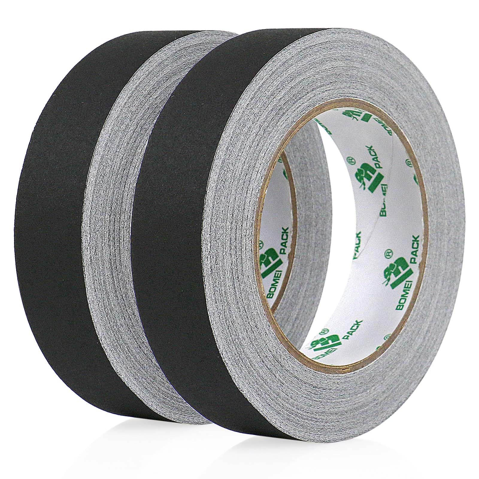 BOMEI PACK Gaff Ruban adhésif en tissu, 25 MM x 30M, 2 Pack Mat Chiffon Tuban Adhésif, Gaffers Tape pour Câbles, Photographie (Noir)