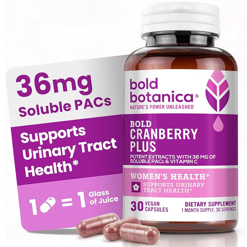 Bold Botanica Suplemento de Cranberry com 36 mg de PACs e vitamina C 100 mg, 30 cápsulas