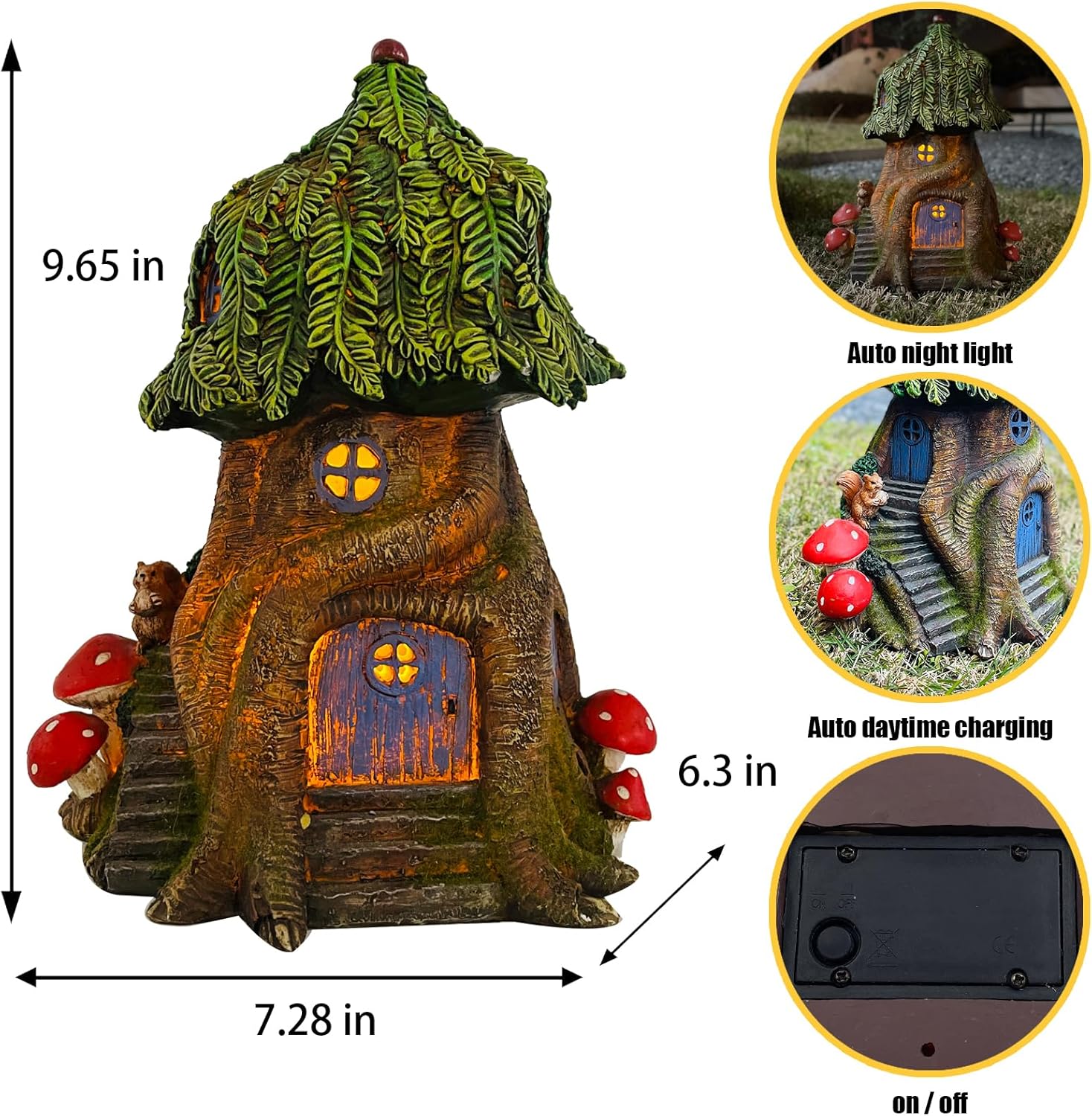 COWOS Solar Light Fairy Tree House, Fairy Garden House Statues,Tree House Figurines with Solar Light for Indoor Outdoor Art Decorations, Patio Yard Lawn Ornaments Gift - Image 2