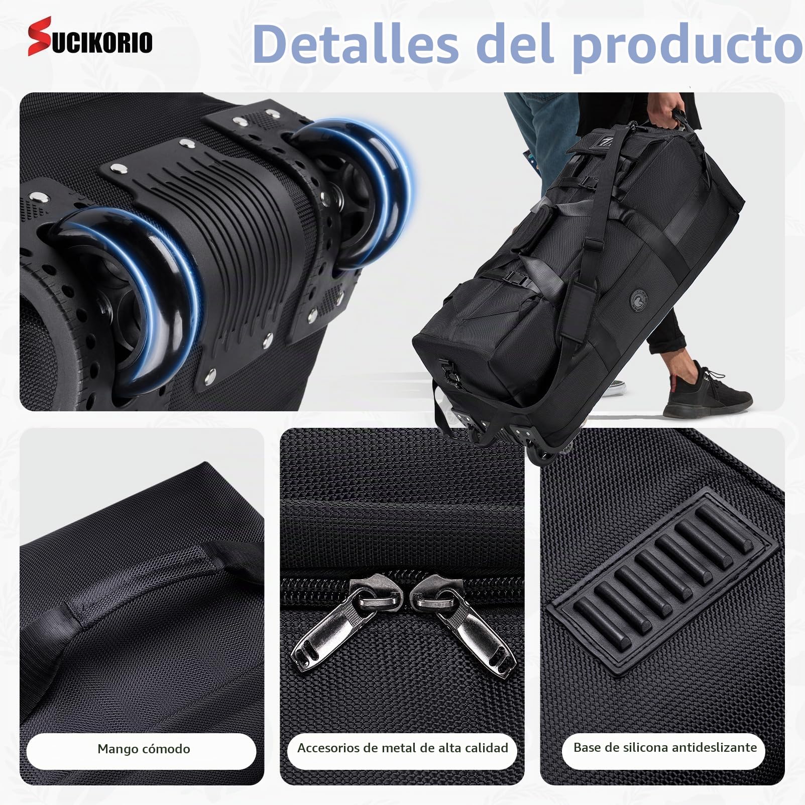 Bolsa de Viaje con Ruedas 3 en 1 Mochila Viaje Cabina Avion Bolso de Mano Viaje Impermeable 80L XL Bolsa de Equipaje Grande 78x33x32cm Maleta para Mujer Hombre
